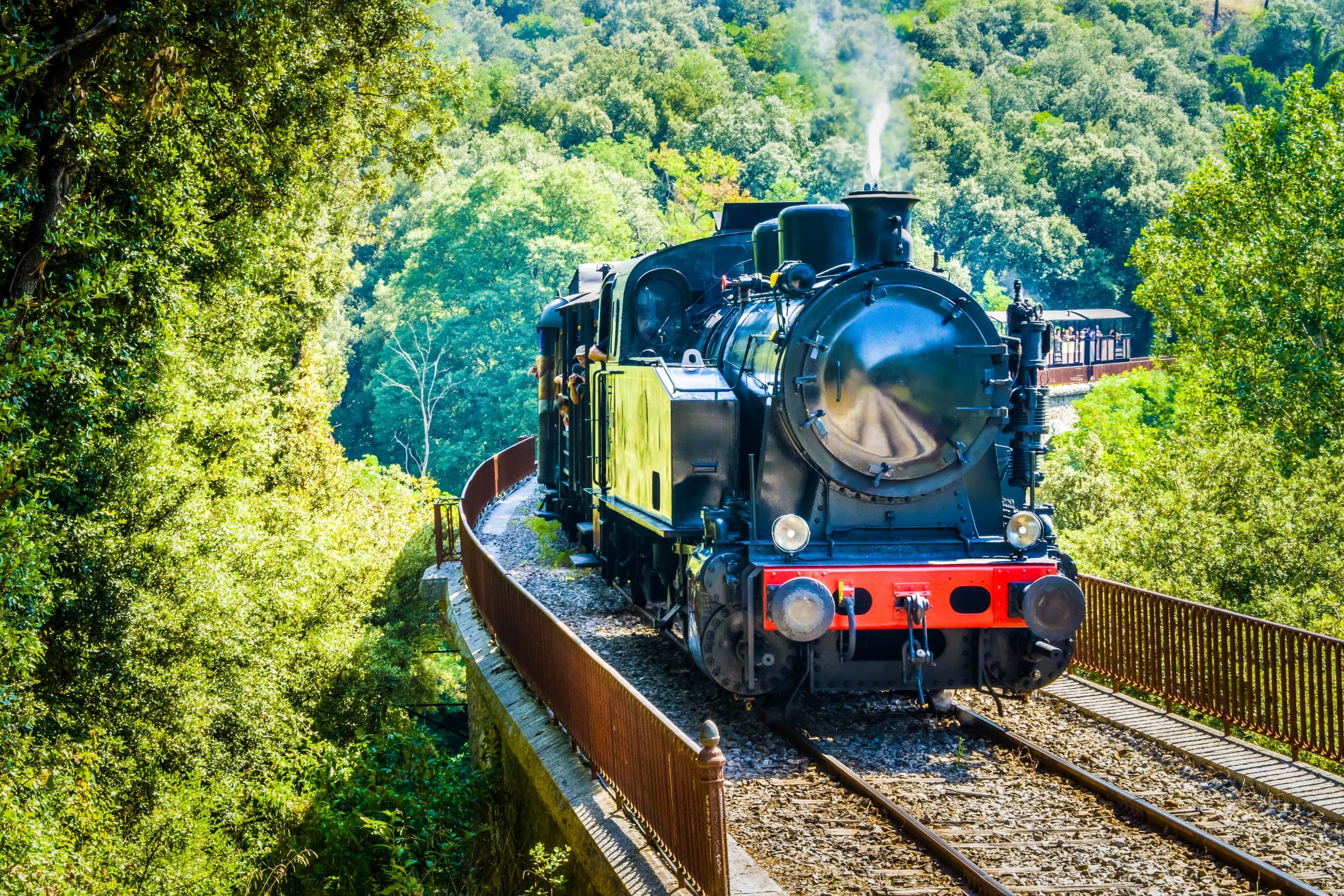 Train à vapeur Train à vapeur traverse le pont au dessus du gardon